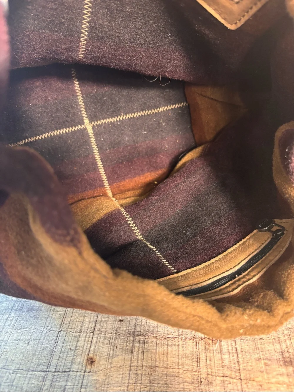 Arche France Brown Leather Wool Hobo Satchel Purse Striped Modern Bohemian $429